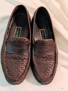 Cole Haan Women’s Brown Woven Leather Penny Loafers Sz 8b